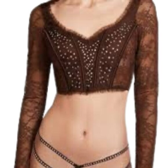 EUC! VS Dream Angels Brown Rhinestone Long Sleeve Corset Bra Top Size XS - Picture 7 of 13